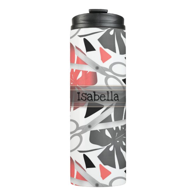 Tropical print monstera leaves scissors jungle exo thermal tumbler (Front)