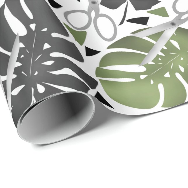 Tropical print monstera leaves scissors jungle exo wrapping paper (Roll Corner)