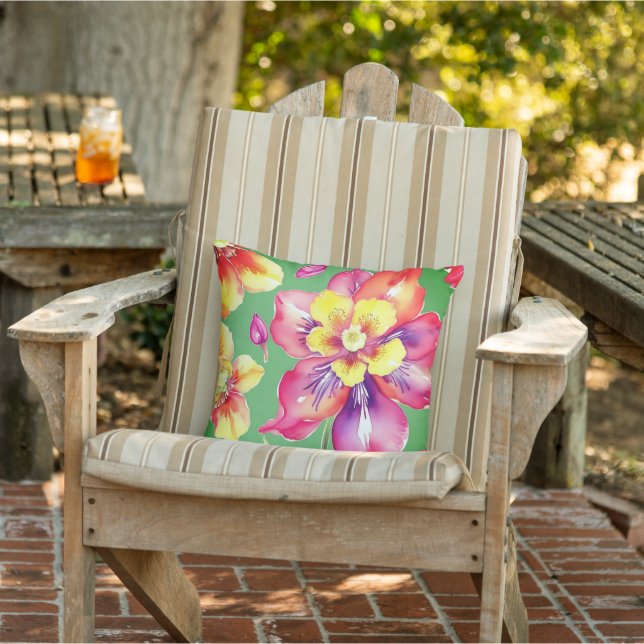 Tropical Print Outdoor Throw Pillow (Chair)