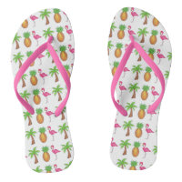 Tropical Print Palm Tree Pineapple Pink Flamingo