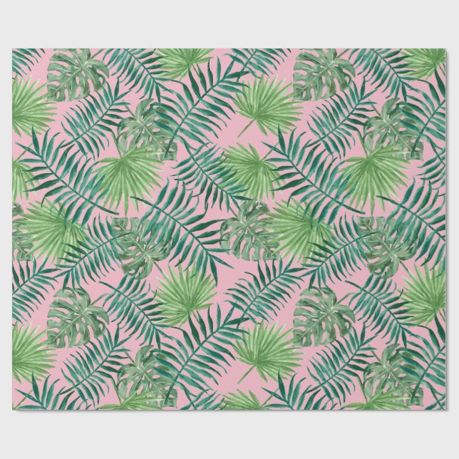 Tropical Print - Palm Trees Pink Wrapping Paper (Flat)