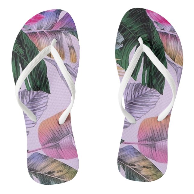 Tropical Print Pattern Women's Flip Flops (Footbed)