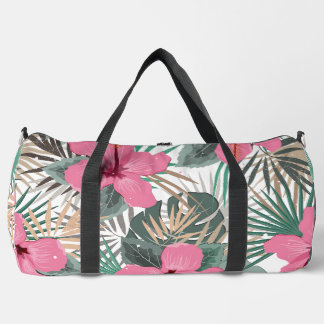 Tropical Print Pink Hibiscus Large Duffle Bag