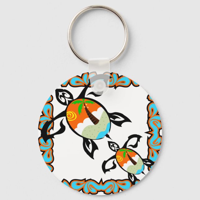 Tropical-print-turtle Key Ring (Front)