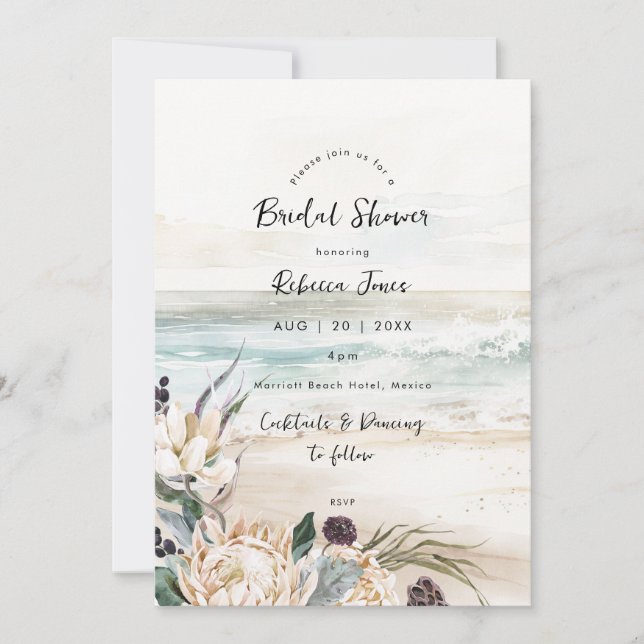 tropical protea beach bridal shower invitation (Front)