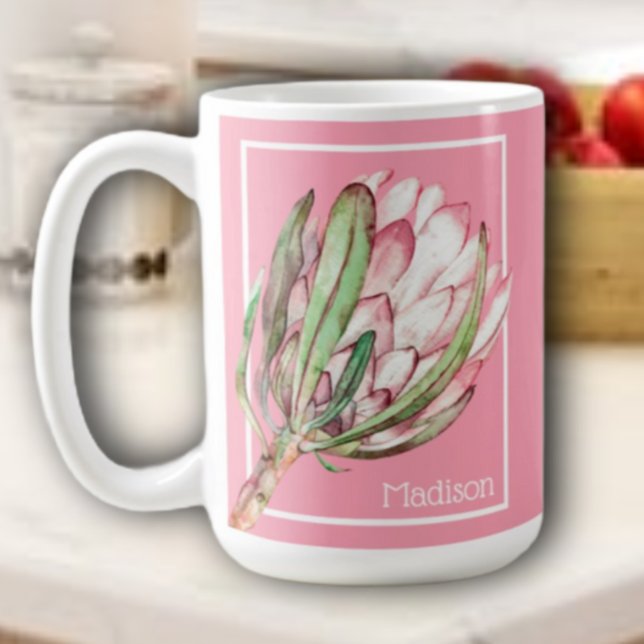 Tropical Protea Flower on Pink Coffee Mug (Creator Uploaded)