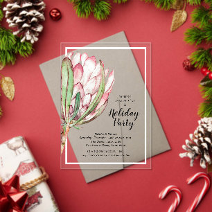 Tropical Protea Holiday Christmas Party Acrylic Invitations