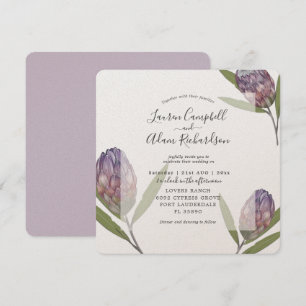 Tropical Protea Purple Watercolor Wedding Invitation