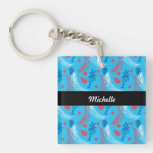 Tropical Puertorican Themed Island Pattern Name Key Ring