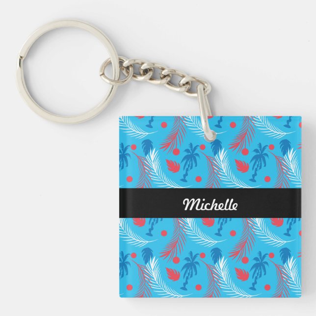 Tropical Puertorican Themed Island Pattern Name  Key Ring (Front)
