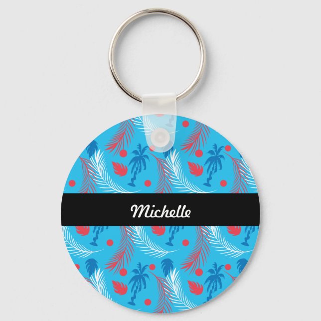 Tropical Puertorican Themed Island Pattern Name Key Ring (Front)