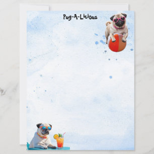 Tropical Pug-A-Licious Cute Pug Dog Stationery