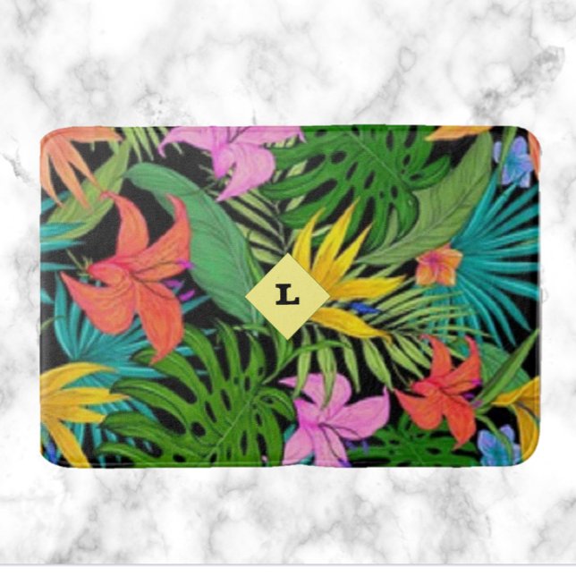 Tropical Purple and Green Botanical Flowers  Bath Mat (Creator Uploaded)