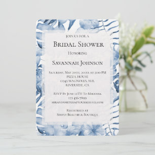 Tropical Purple Blue Floral Leaves Bridal Shower Invitation