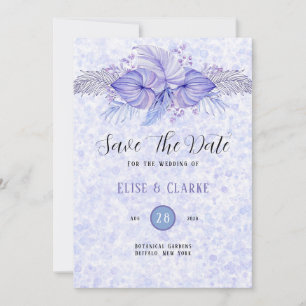 Tropical Purple Blue Palm Leaf Save The Date