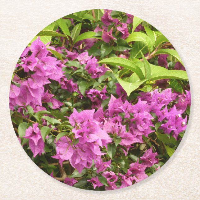 Tropical Purple Bougainvillea Floral Round Paper Coaster (Front)
