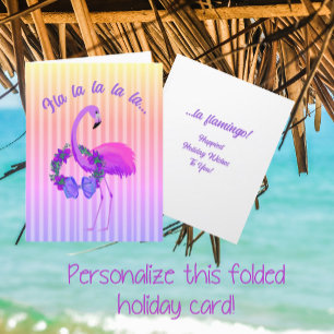 Tropical Purple Flamingo Personalised Christmas Holiday Card