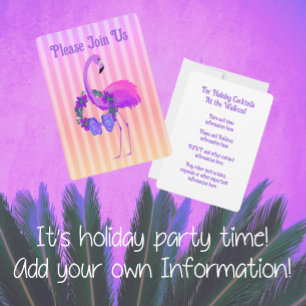 Tropical Purple Flamingo Personalised Christmas Invitation