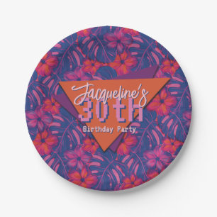 Tropical Purple Floral Birthday Paper Plate