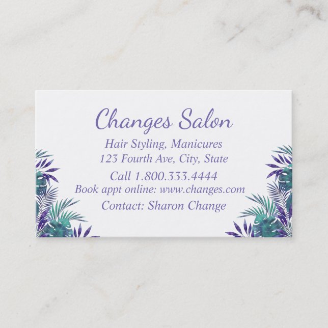 Tropical Purple  Hair & Nails Custom Business Card (Front)