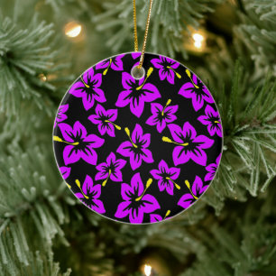 Tropical Purple Hawaiian Hibiscus Flowers Ceramic Ornament
