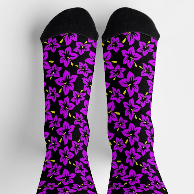 Tropical Purple Hawaiian Hibiscus Flowers Socks (Top)