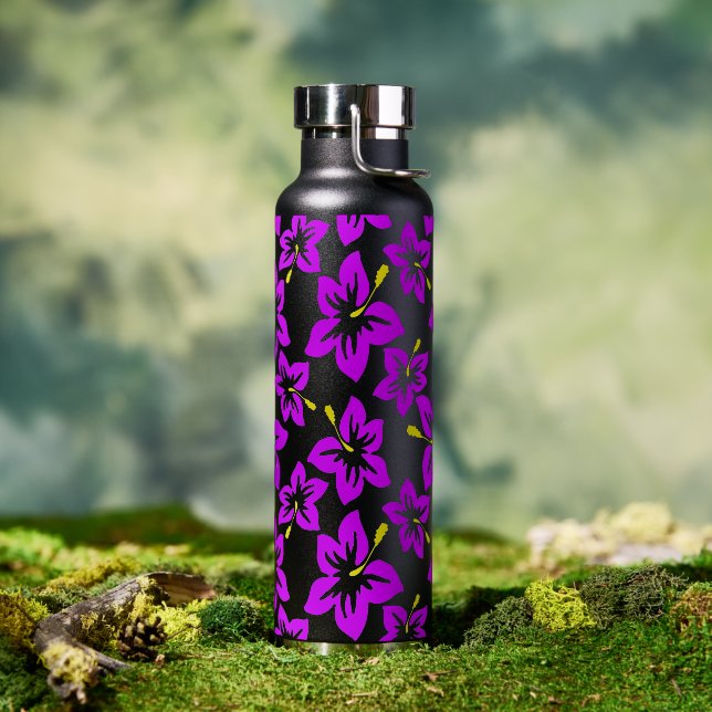 Tropical Purple Hawaiian Hibiscus Flowers Water Bottle (Outdoor)
