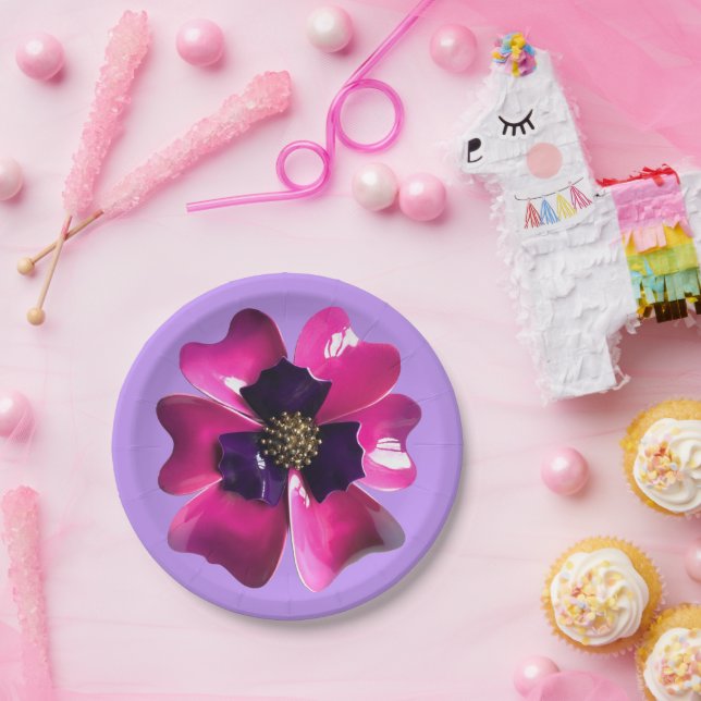 Tropical Purple Orchid MOD Flower Summer Wedding Paper Plate (Party)