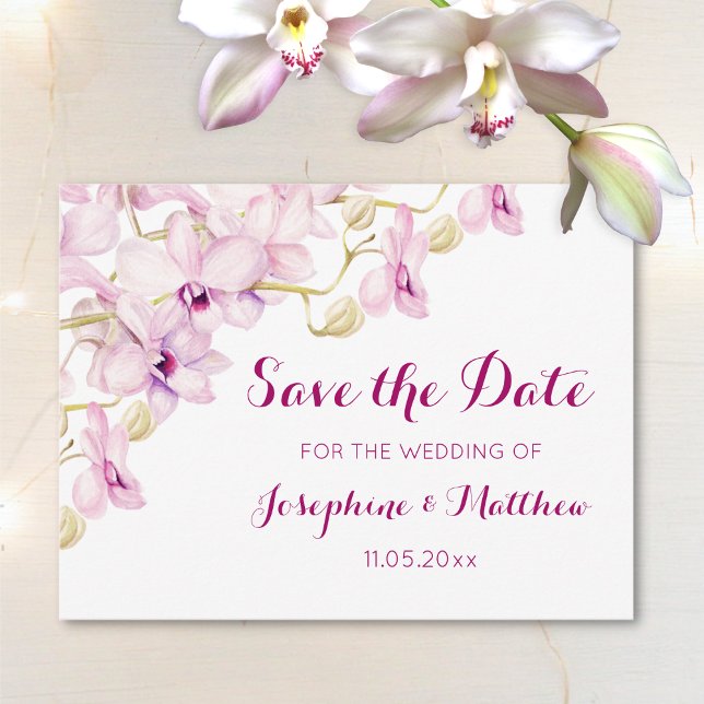 Tropical Purple Orchids Floral Save the Date Announcement Postcard (Creator Uploaded)