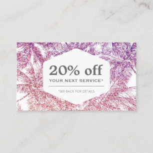Tropical Purple/Pink Glitter Palms Discount Card