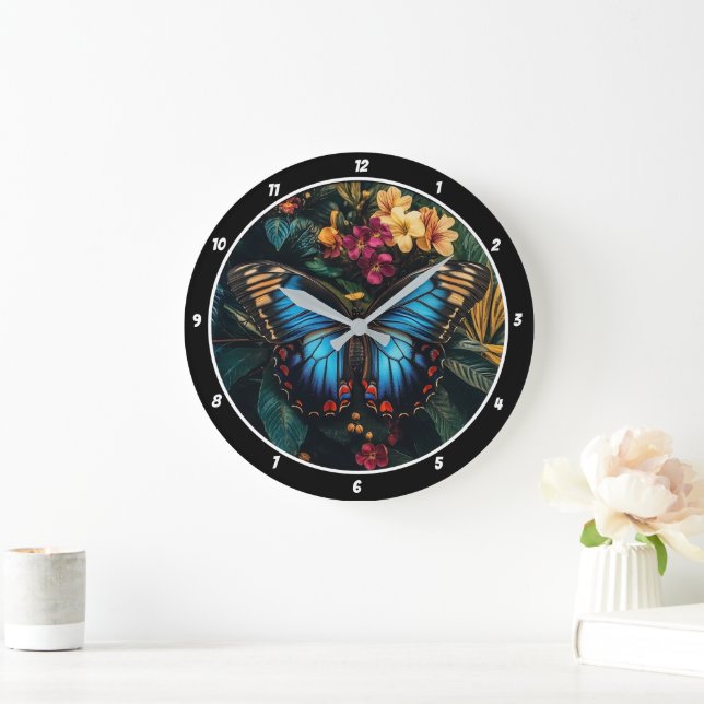 Tropical Radiance" - Blue Butterfly Large Clock (Home)