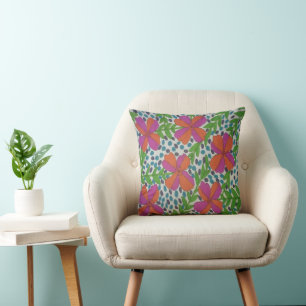 Tropical Rain Flowers Throw Pillow