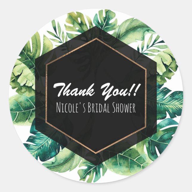 Tropical Rain Forest Island Leaves Elegant Favour Classic Round Sticker (Front)