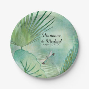 Tropical Rain Forest Leaves Dragonfly Weddings Paper Plate