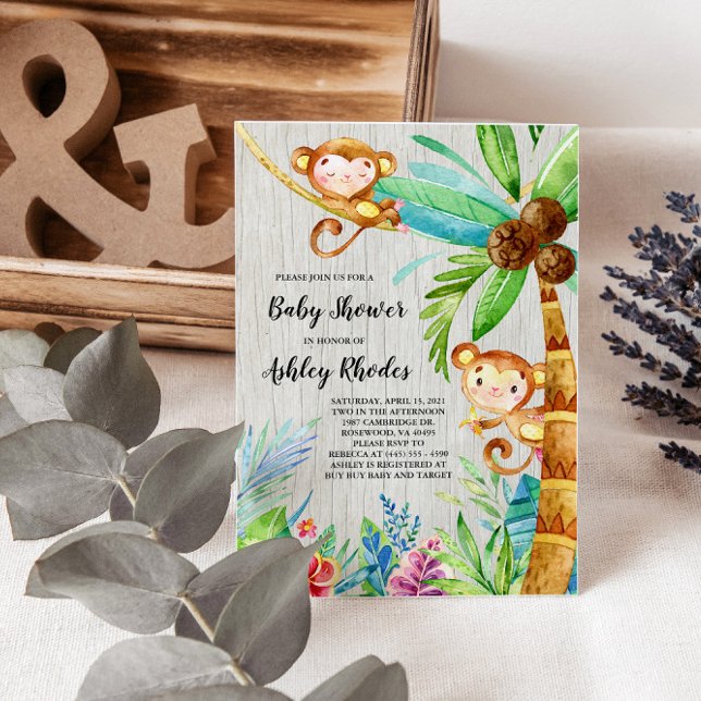 Tropical Rain Forest Monkey Baby Shower Invitation (Creator Uploaded)