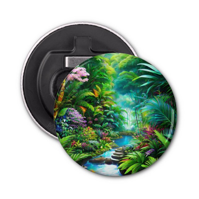 Tropical rain forest with trees and flowers bottle opener (Front)