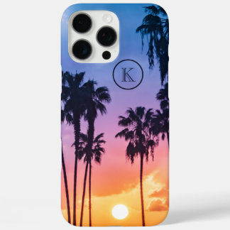 Tropical Rainbow Colour Palm Tree Sunset Monogram iPhone 16 Pro Max Case