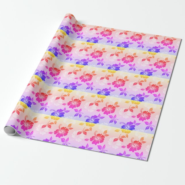 Tropical Rainbow Flowers Gift Wrapping Paper (Unrolled)