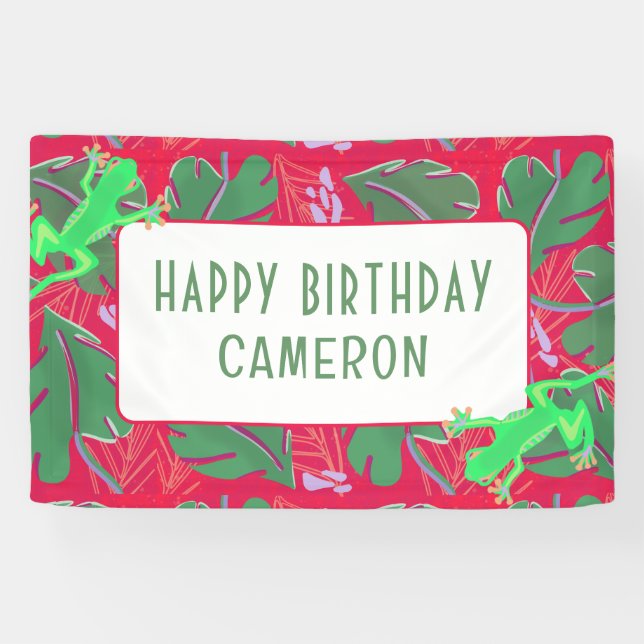 Tropical Rainforest Frog Birthday Banner (Horizontal)