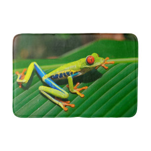 Tropical rainforest green red-eyed tree Frog Bath Mat
