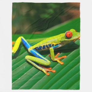 Tropical rainforest green red-eyed tree Frog Fleece Blanket