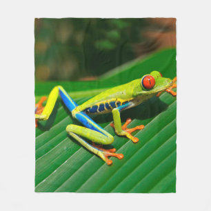 Tropical rainforest green red-eyed tree Frog Fleece Blanket