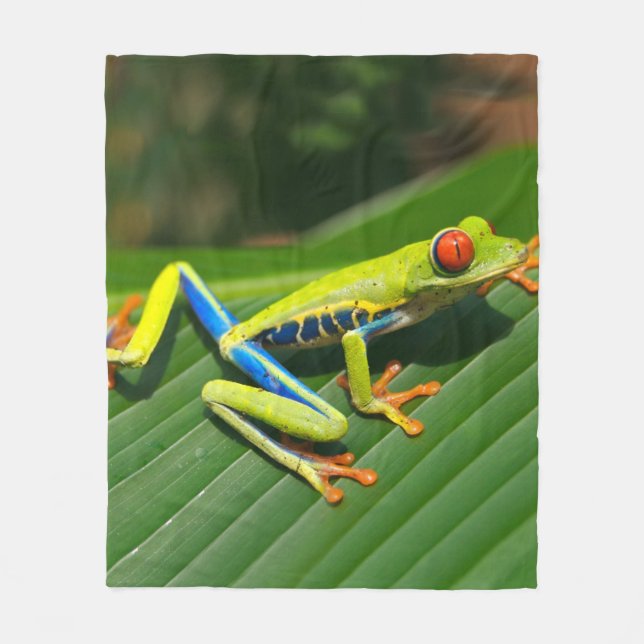 Tropical rainforest green red-eyed tree Frog Fleece Blanket (Front)