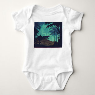 Tropical rainforest, jaguar evening background. baby bodysuit