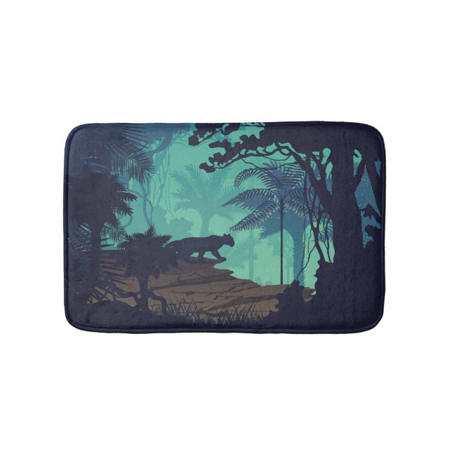 Tropical rainforest, jaguar evening background. bath mat (Front)