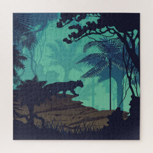Tropical rainforest, jaguar evening background. jigsaw puzzle