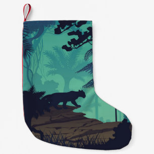 Tropical rainforest, jaguar evening background. small christmas stocking