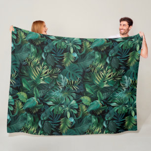Tropical Rainforest Leaves Fleece Blanket