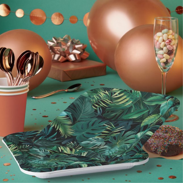 Tropical Rainforest Leaves Paper Plate (Multi)