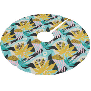 Tropical Rainforest Leaves Pattern Brushed Polyester Tree Skirt